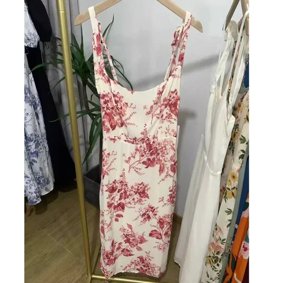 NWT Reformation Besse Midi Floral Dress Sz0/2 Paris Red Pink Floral